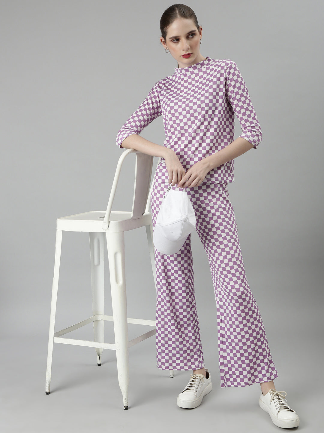 Women Lavender Checked Tracksuit