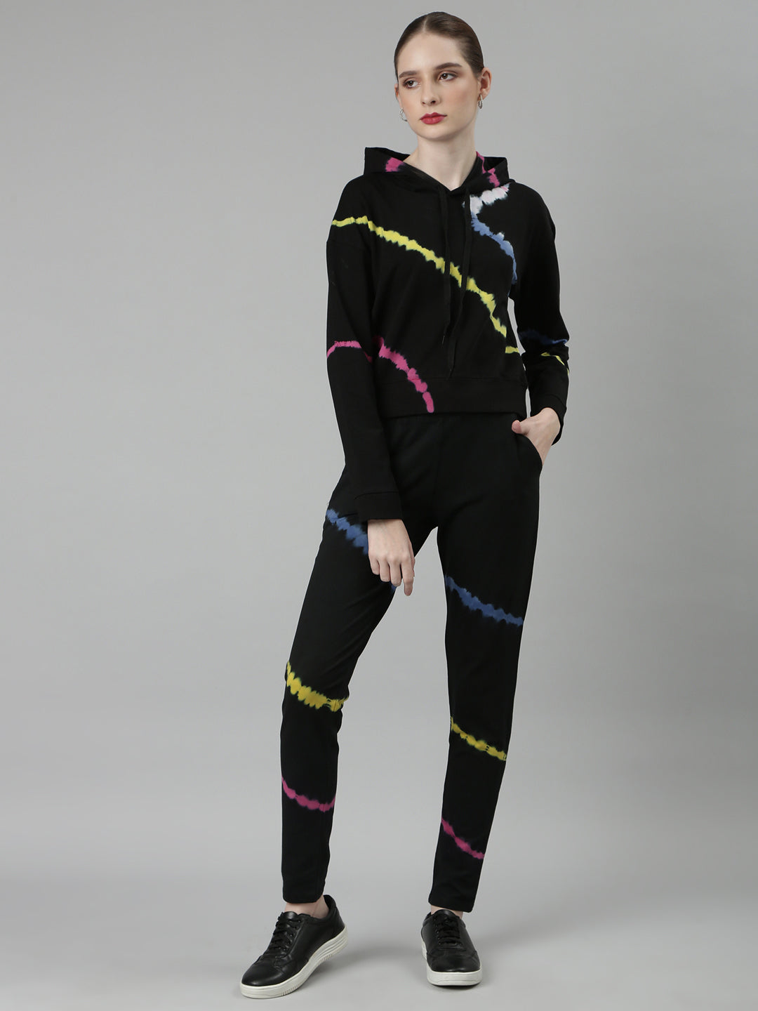 Women's Black Abstract Tracksuit