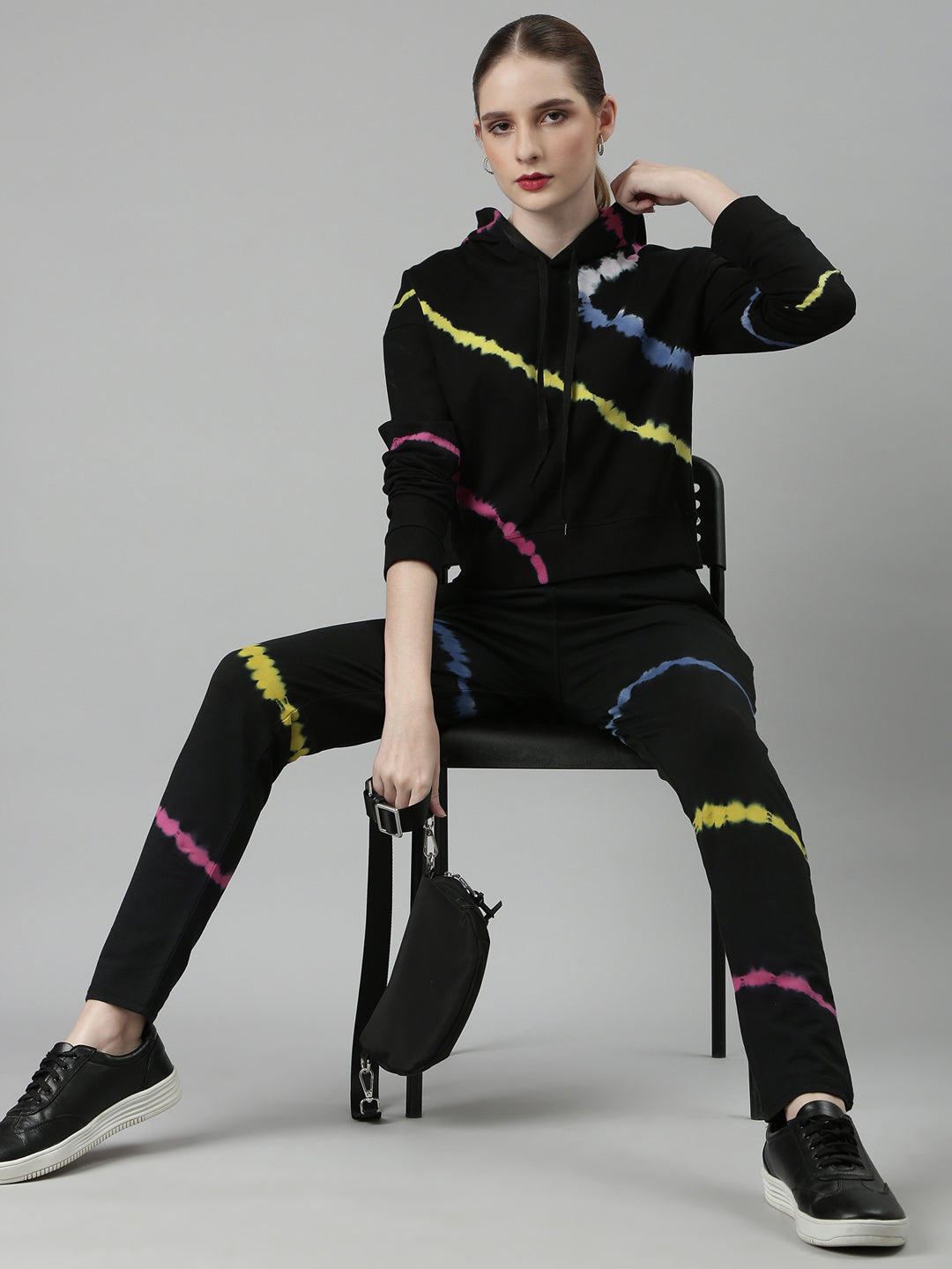 Women's Black Abstract Tracksuit
