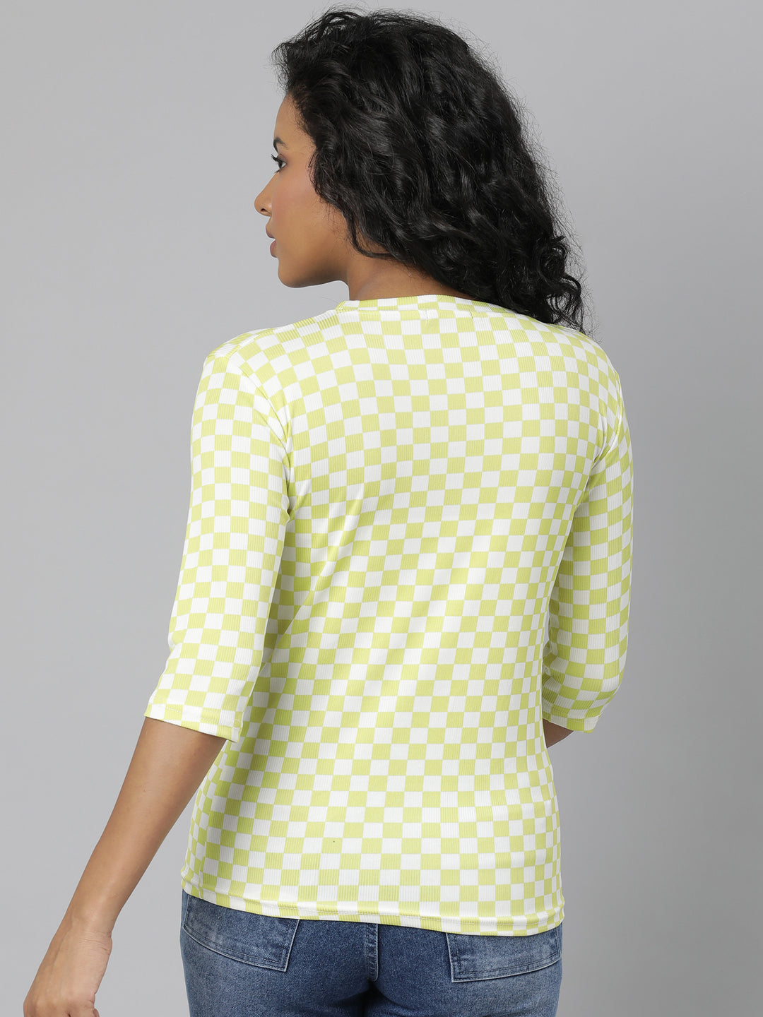 Women Lime Green Checked T Shirt