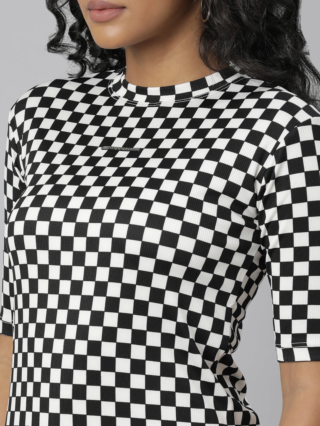 Women Black Checked T Shirt