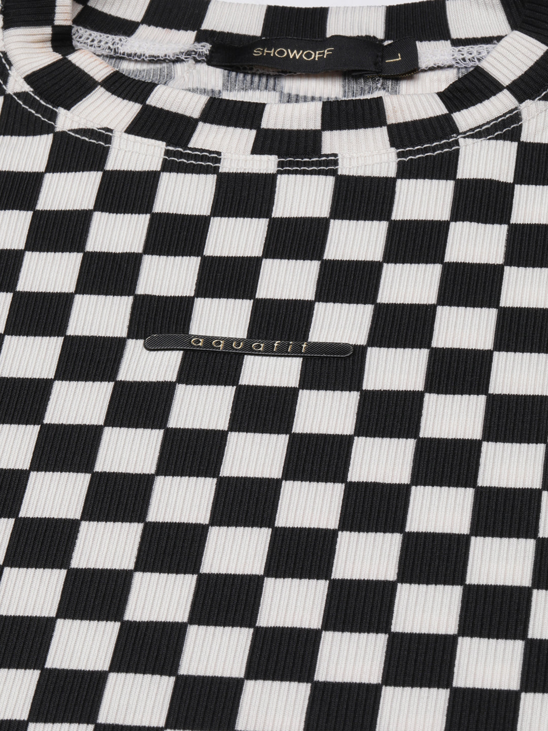 Women Black Checked T Shirt