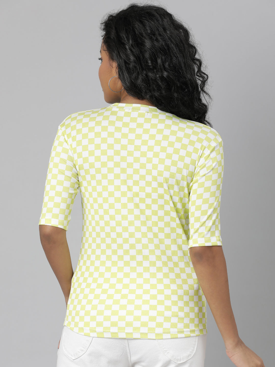 Women Lime Green Checked T Shirt