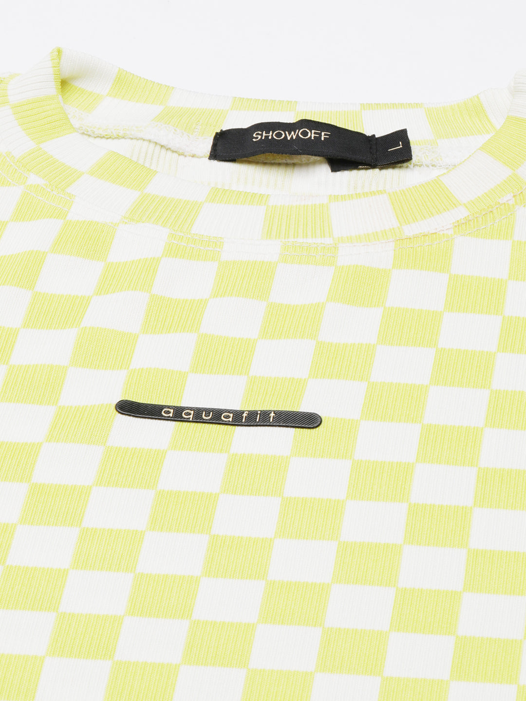 Women Lime Green Checked T Shirt