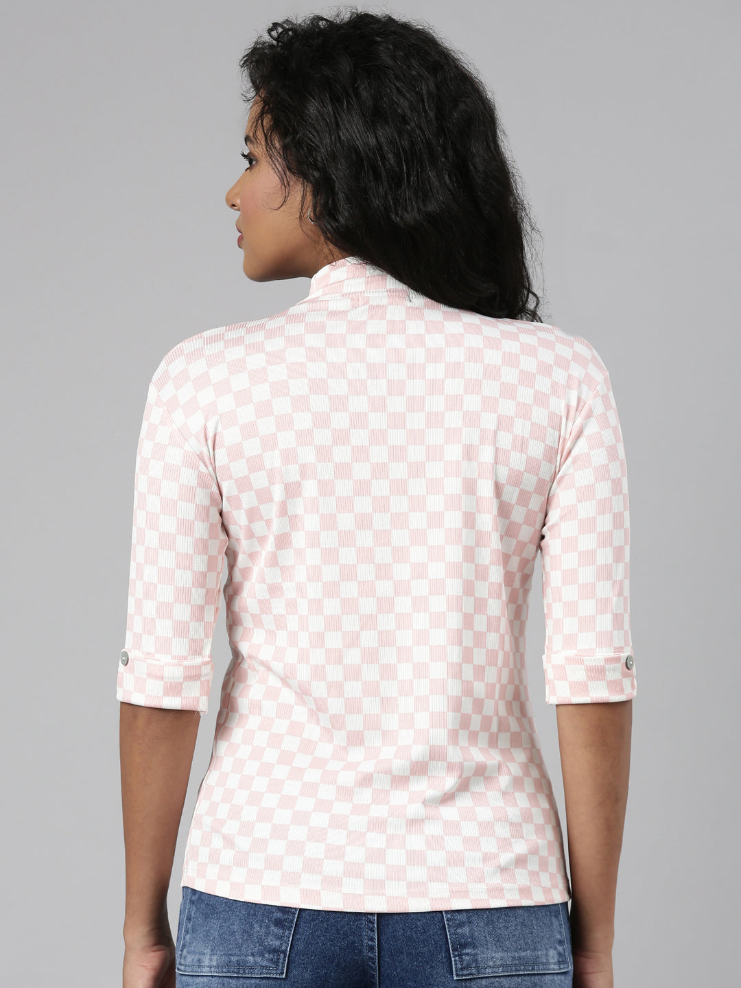 Women Pink Checked Regular Top