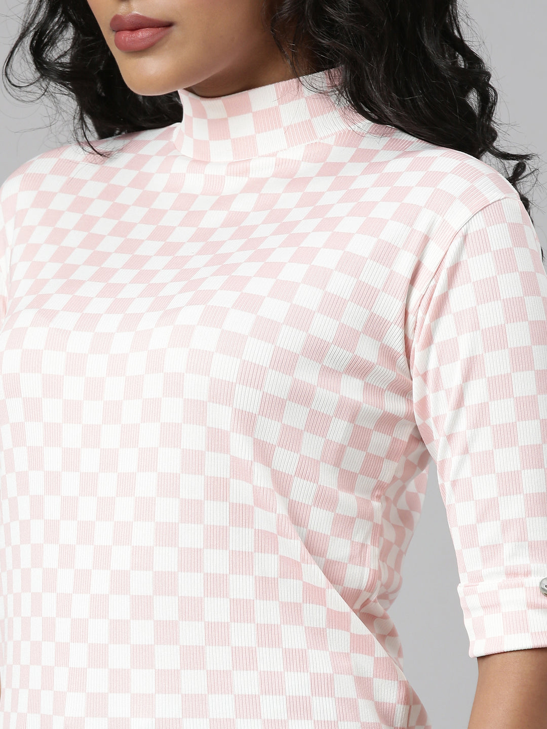 Women Pink Checked Regular Top