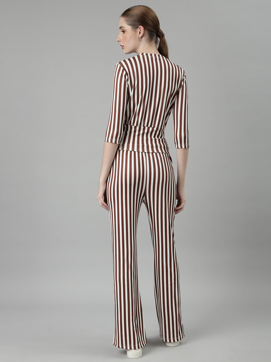 Women Brown Striped Tracksuit