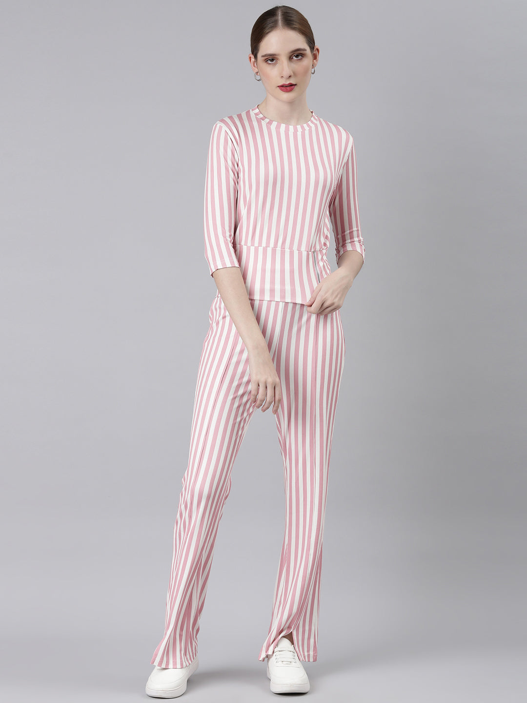 Women Pink Striped Tracksuit