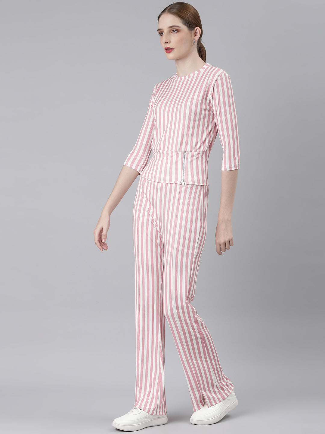 Women Pink Striped Tracksuit