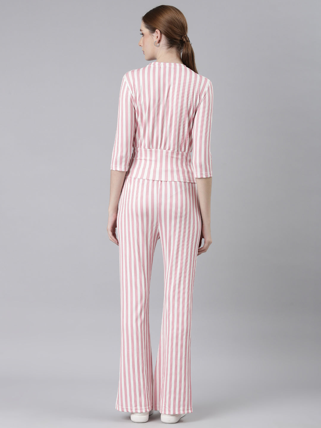 Women Pink Striped Tracksuit