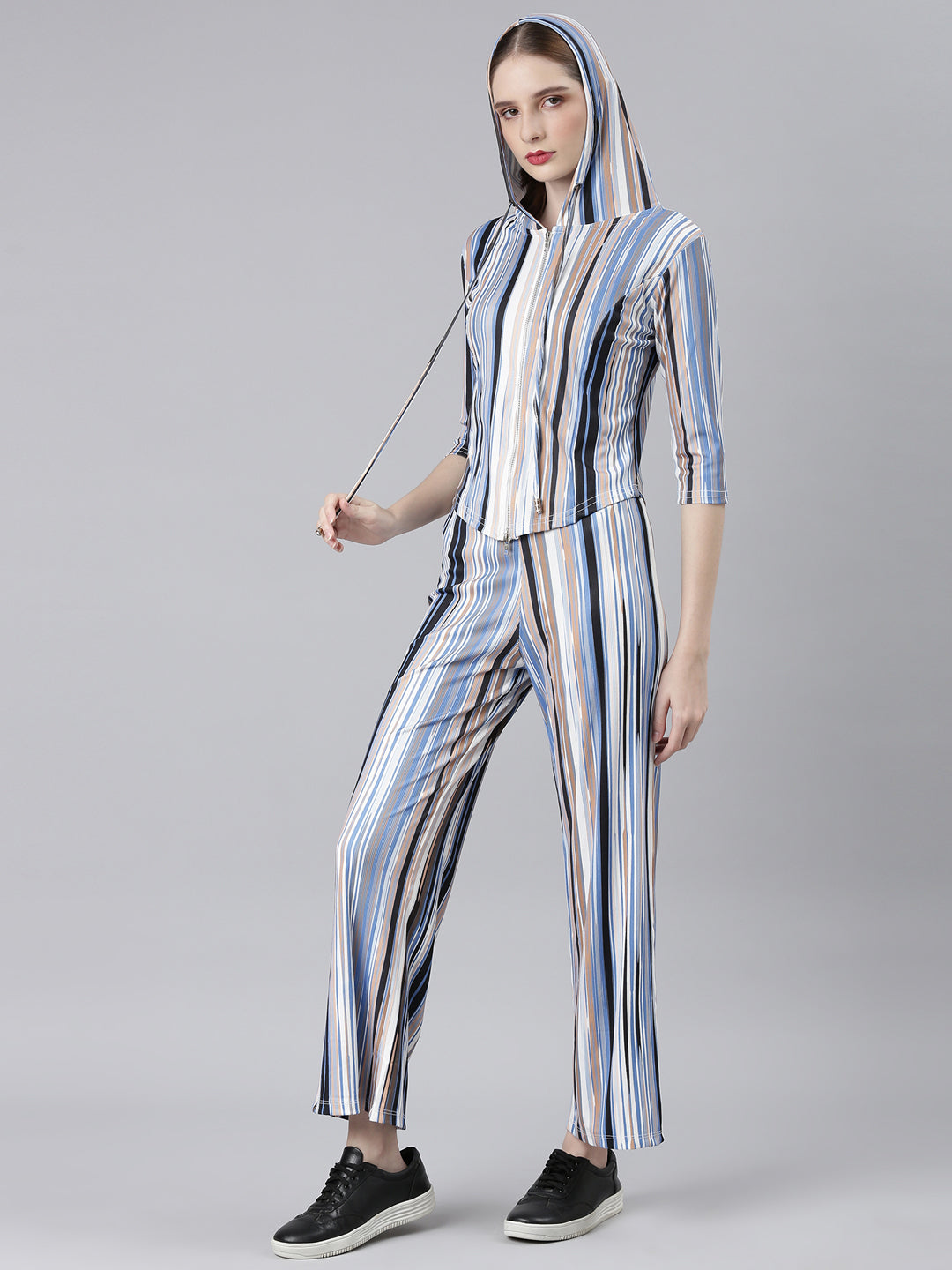 Women Blue Striped Tracksuit