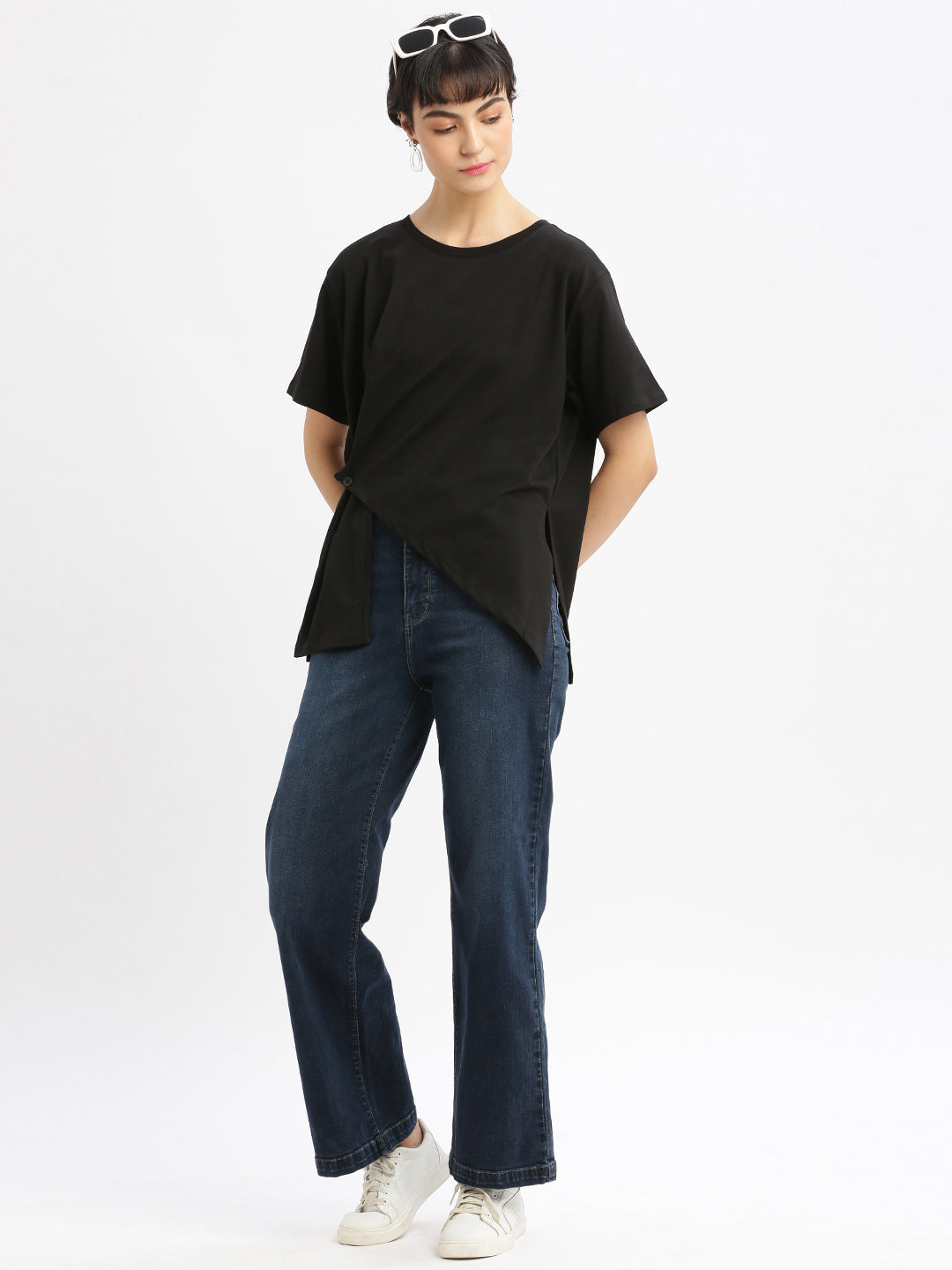 Women Solid Black Top