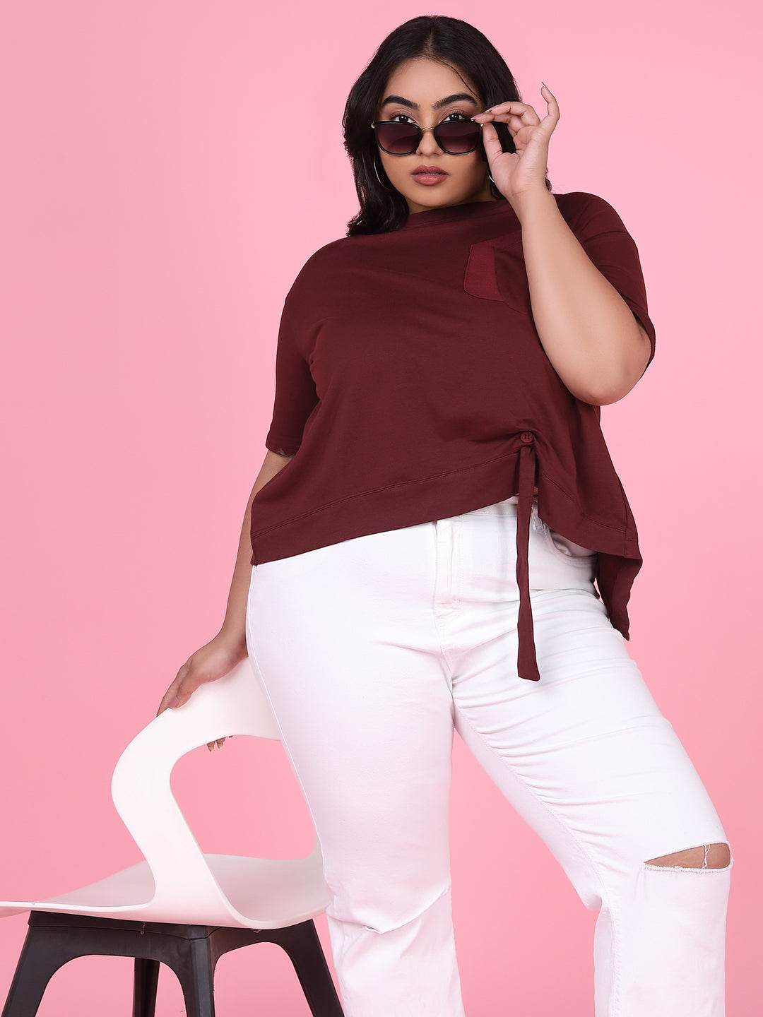 Women Solid Maroon Top