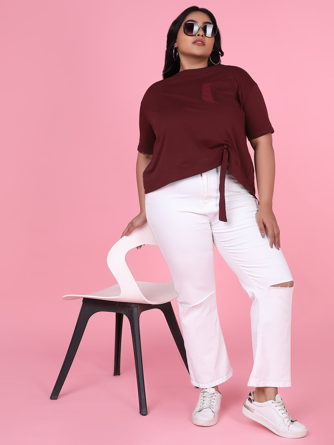 Women Solid Maroon Top