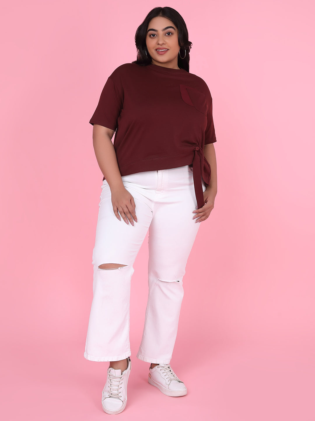 Women Solid Maroon Top