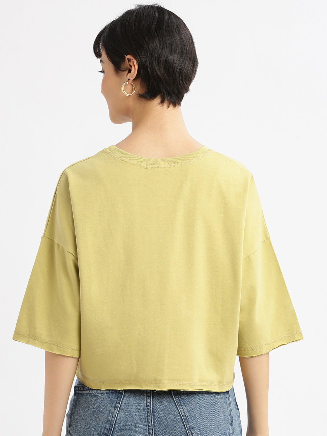 Women Graphic Mustard Boxy Crop T shirt