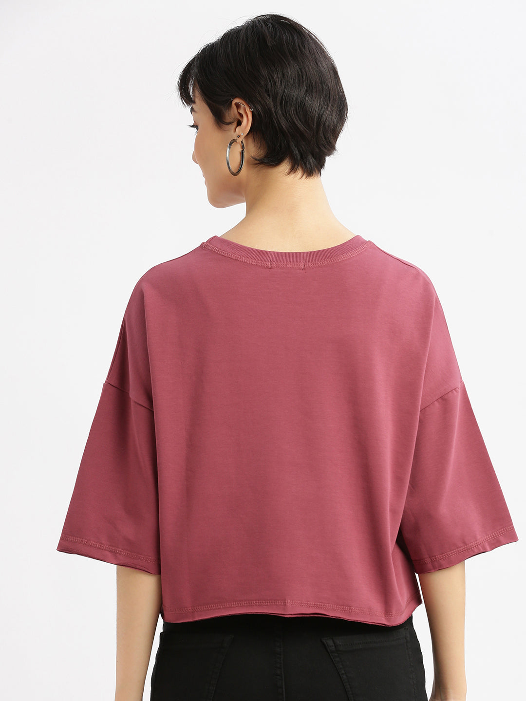 Women Graphic Mauve Boxy Crop T shirt