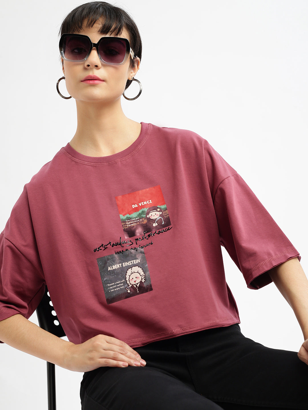 Women Graphic Mauve Boxy Crop T shirt