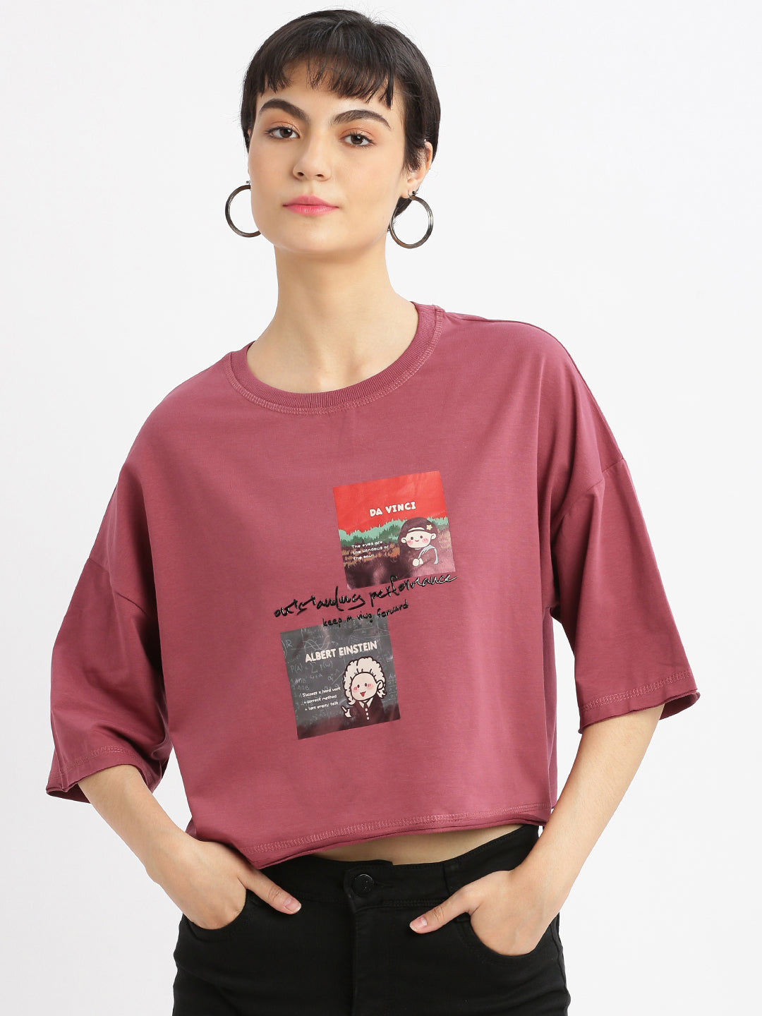 Women Graphic Mauve Boxy Crop T shirt