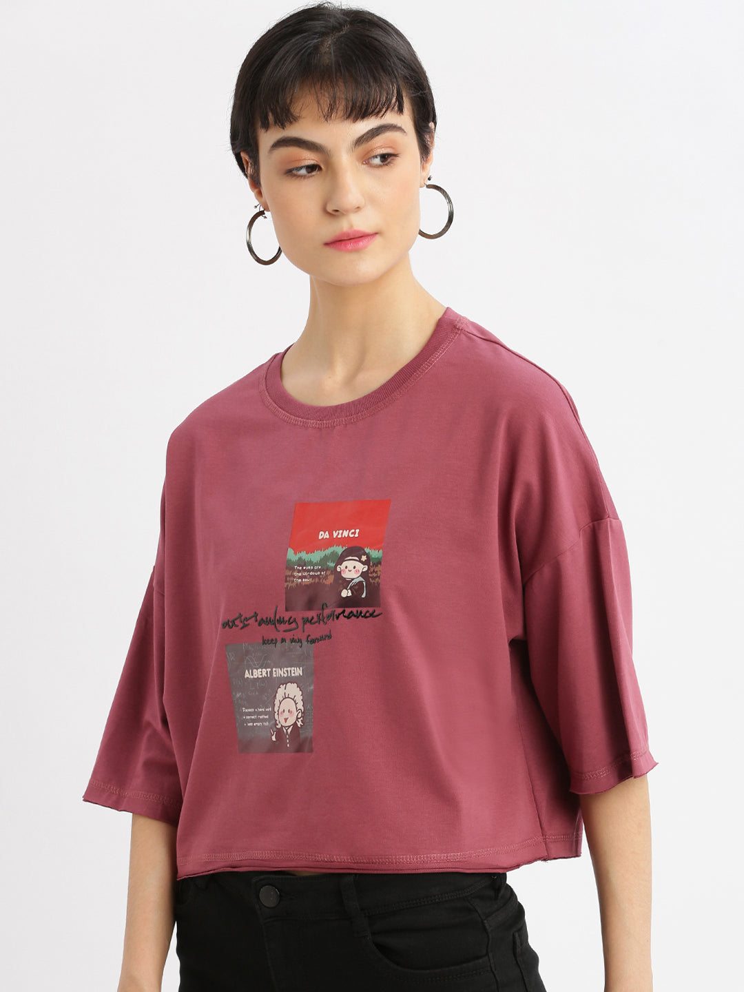 Women Graphic Mauve Boxy Crop T shirt