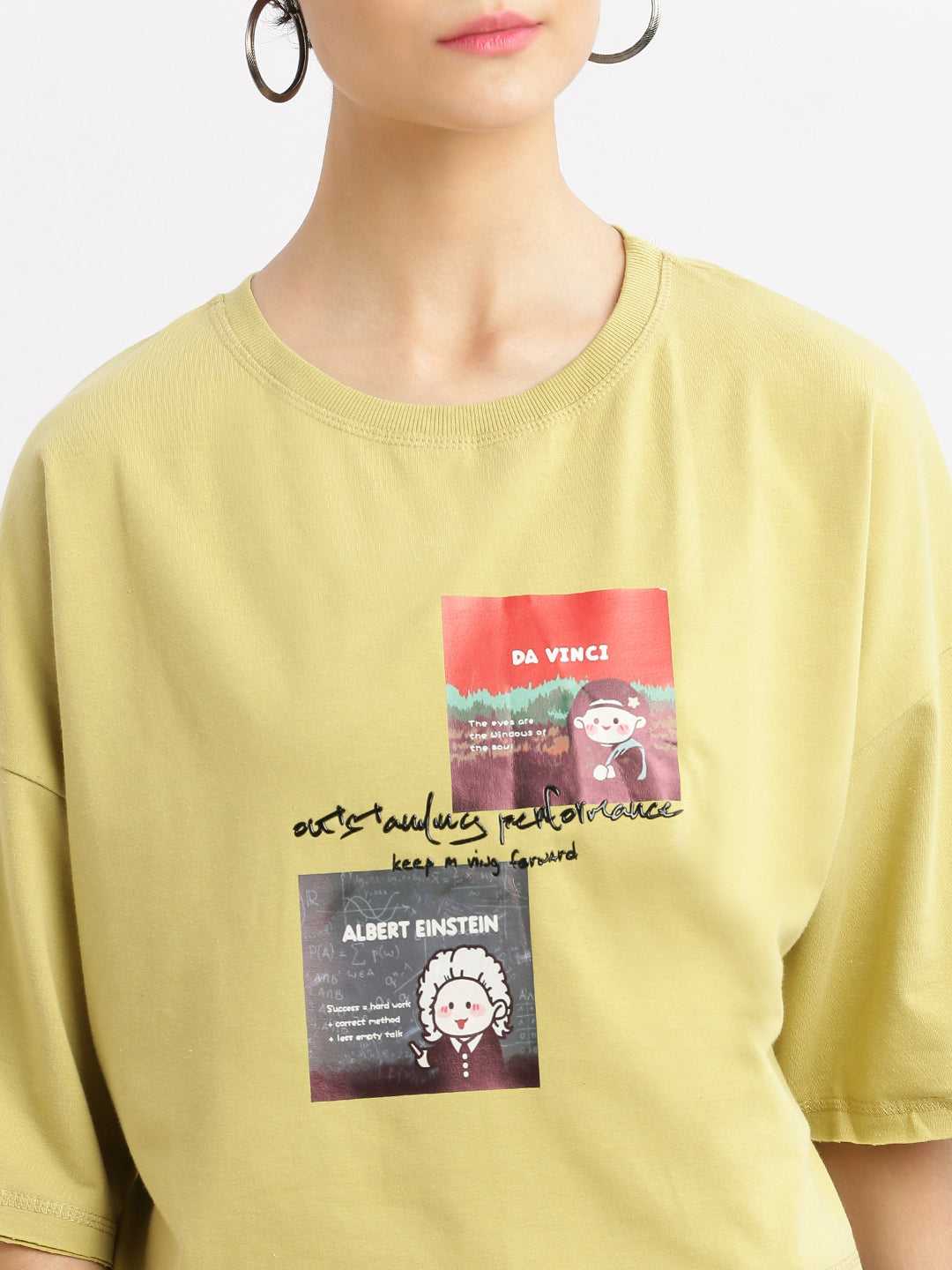 Women Graphic Mustard Boxy Crop T shirt