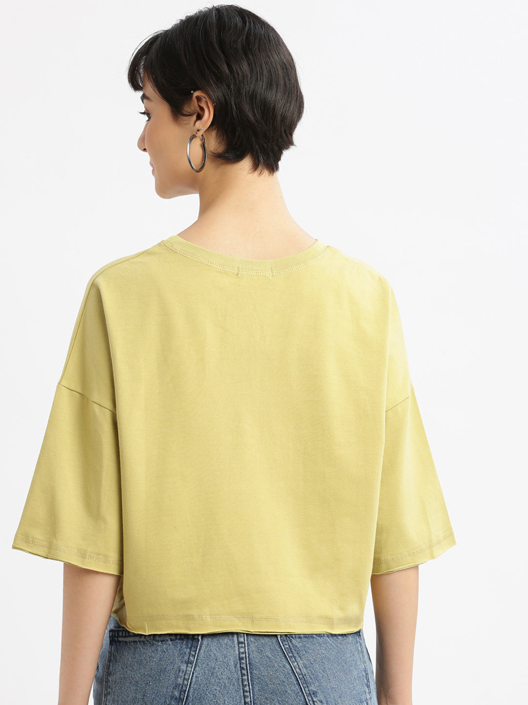 Women Graphic Mustard Boxy Crop T shirt