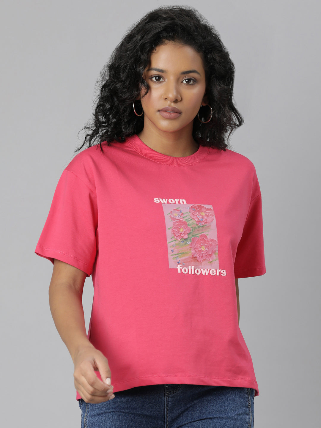 Women Solid Pink T Shirt