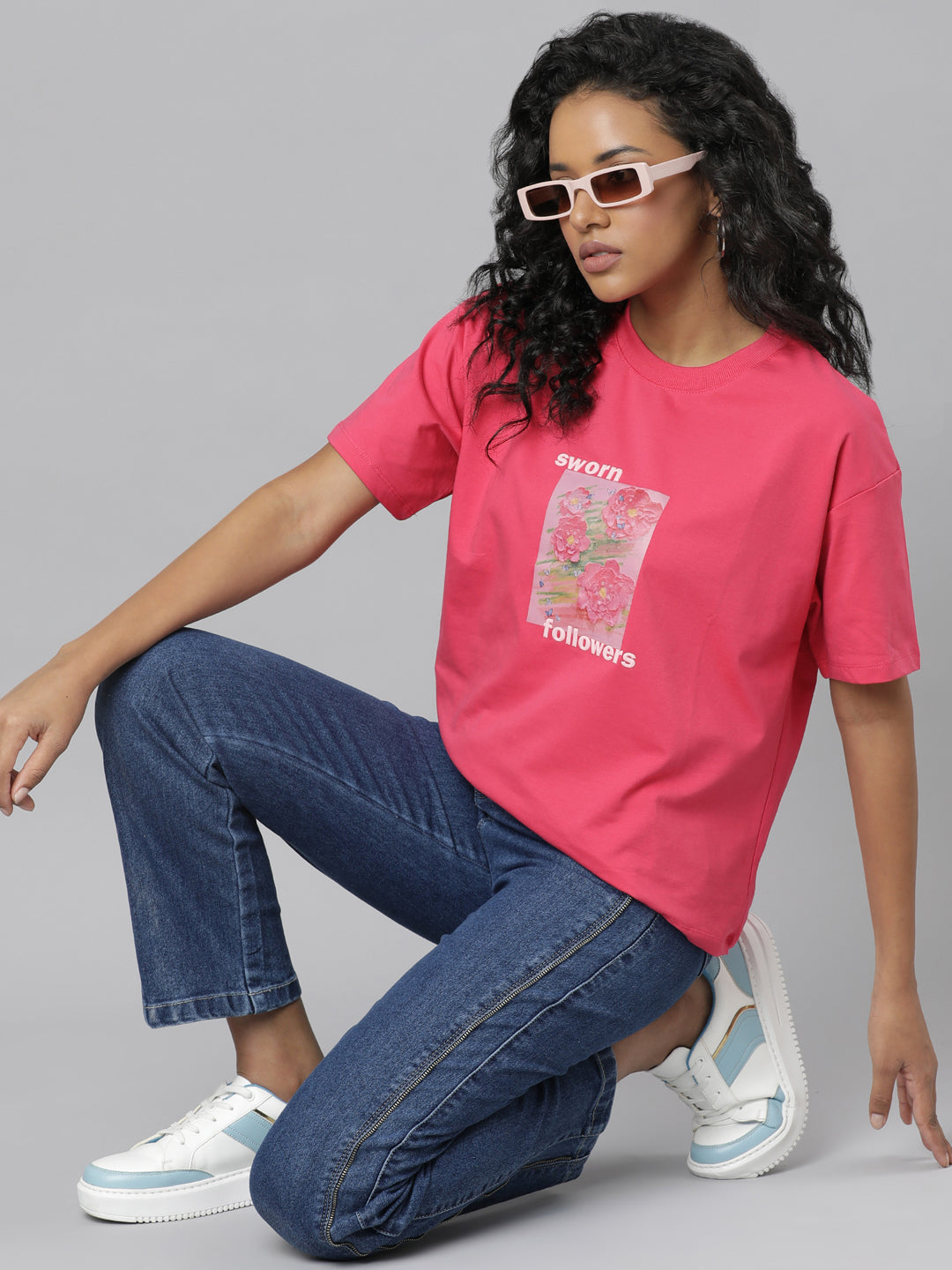 Women Solid Pink T Shirt