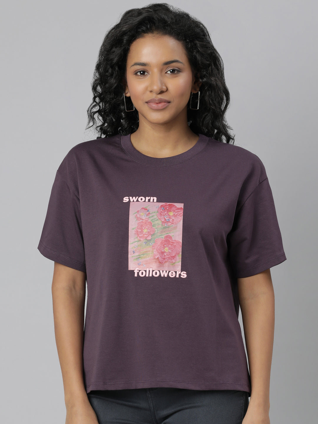 Women Solid Purple T Shirt