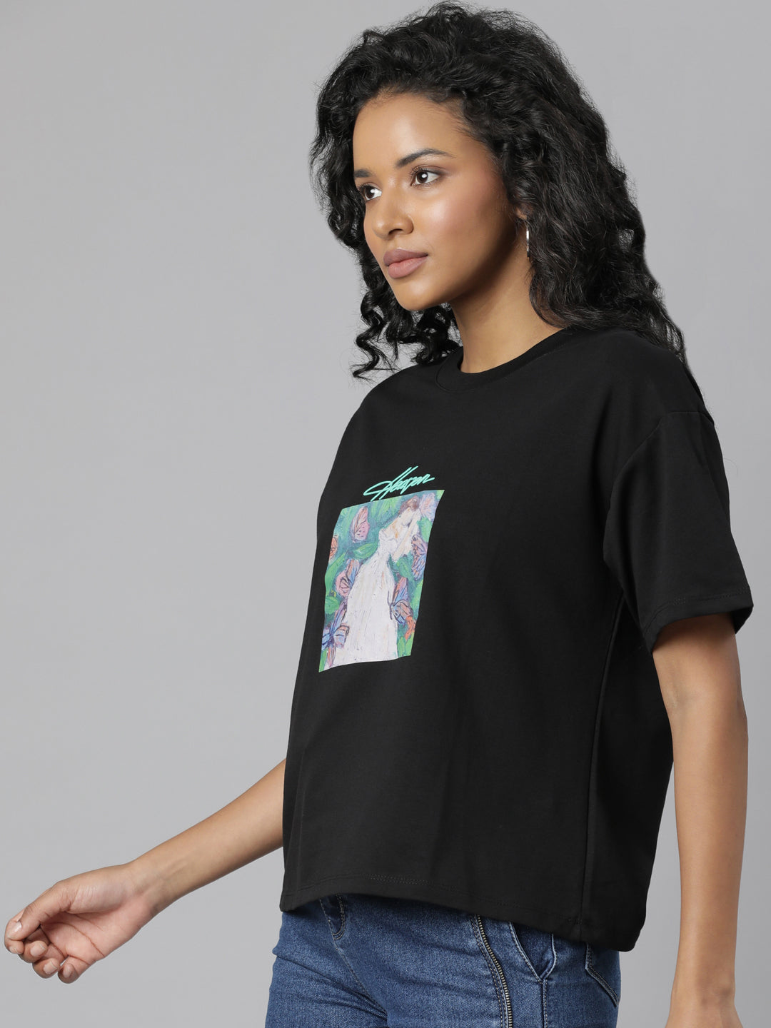 Women Solid Black T Shirt