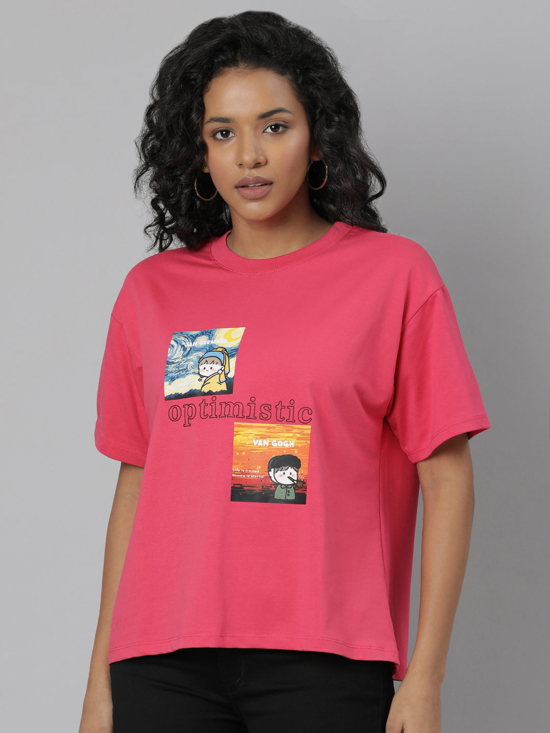 Women Solid Pink T Shirt