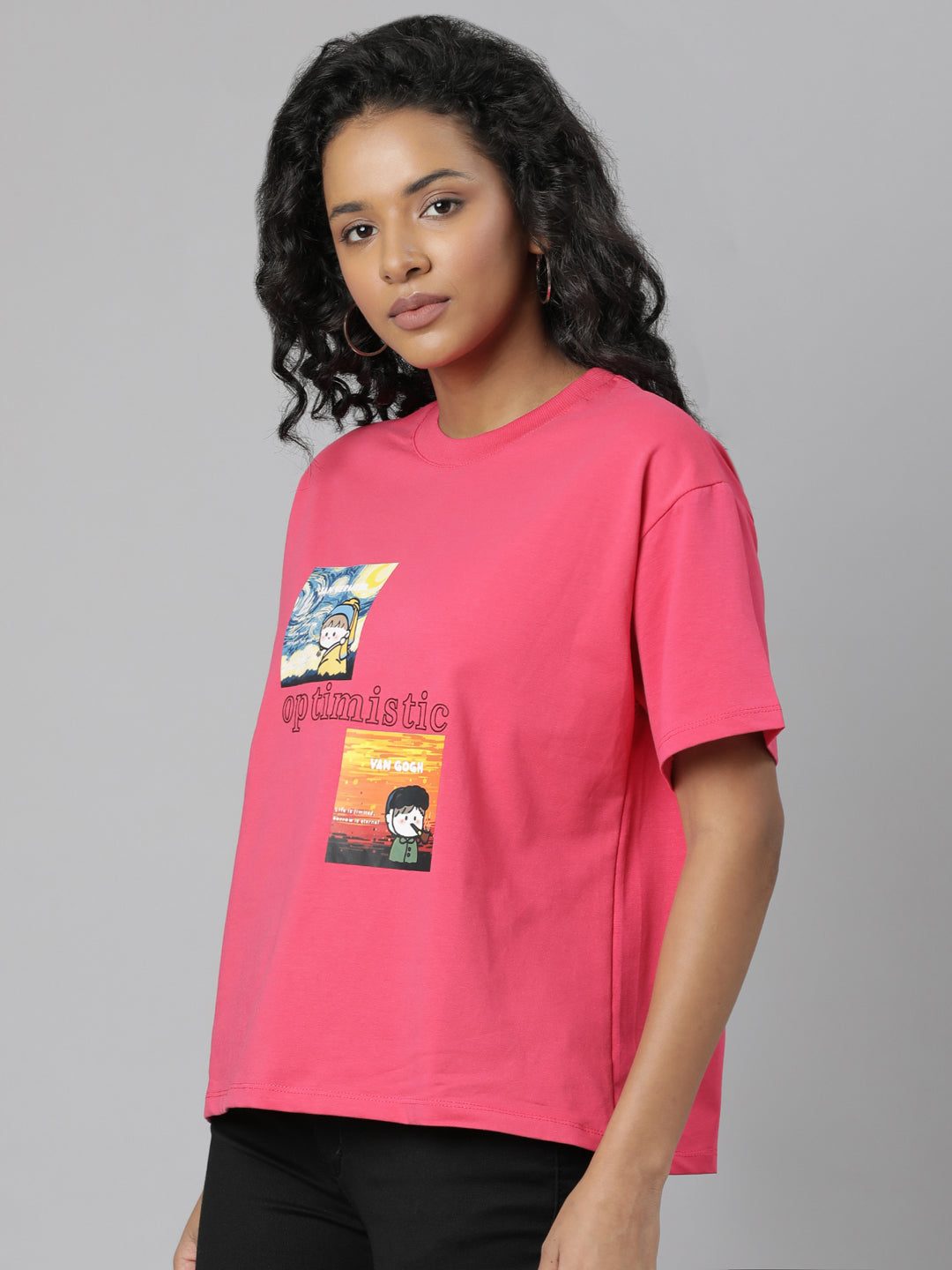 Women Solid Pink T Shirt