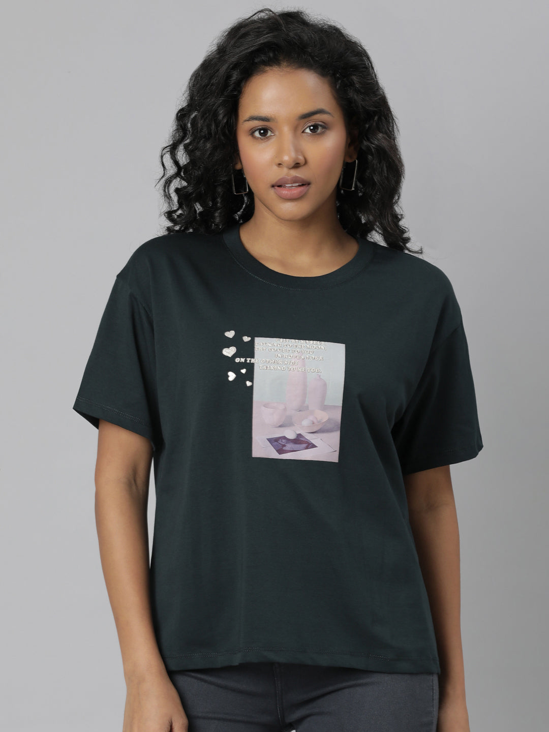 Women Solid Green T Shirt