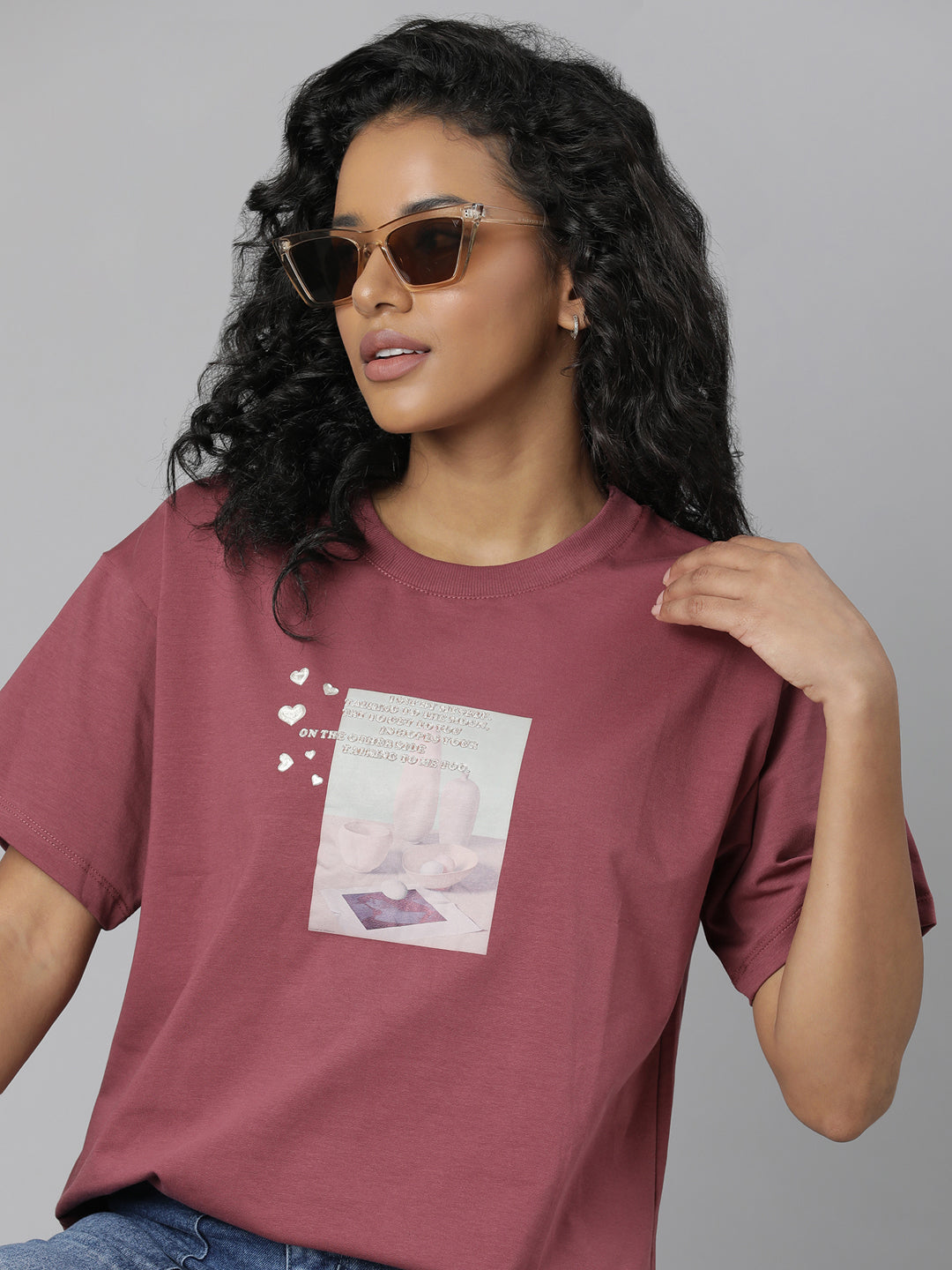 Women Solid Mauve T Shirt