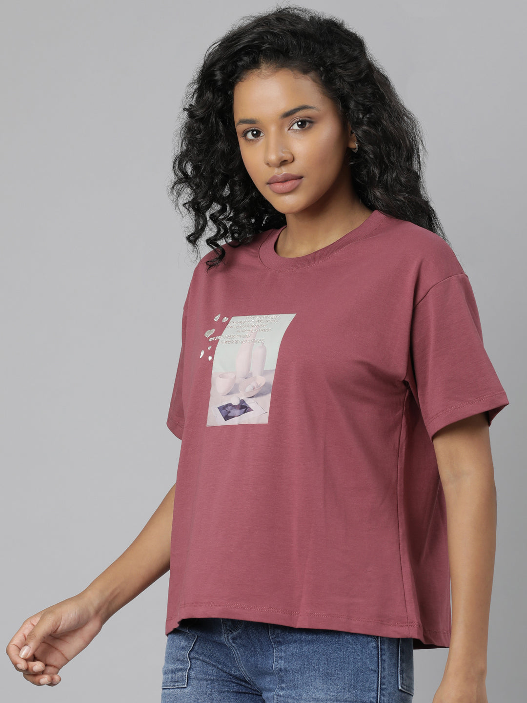 Women Solid Mauve T Shirt