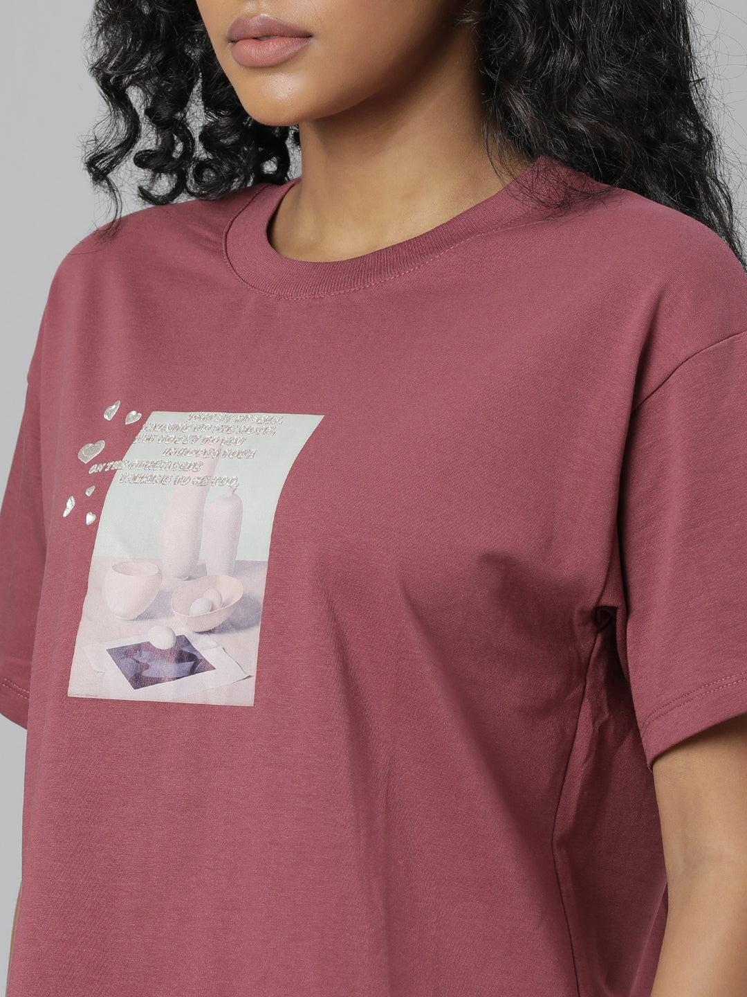 Women Solid Mauve T Shirt