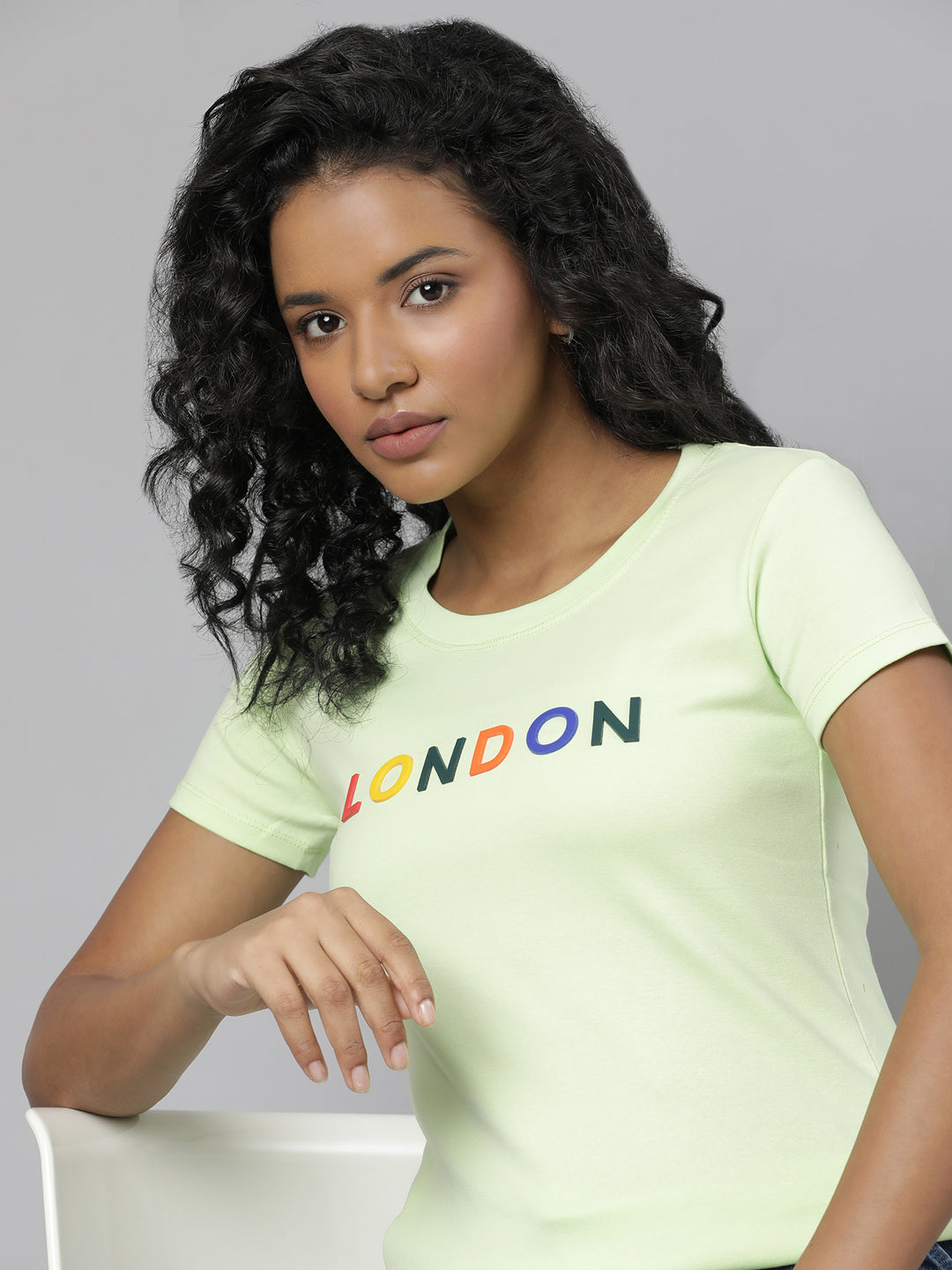 Women Lime Green Typography T Shirt