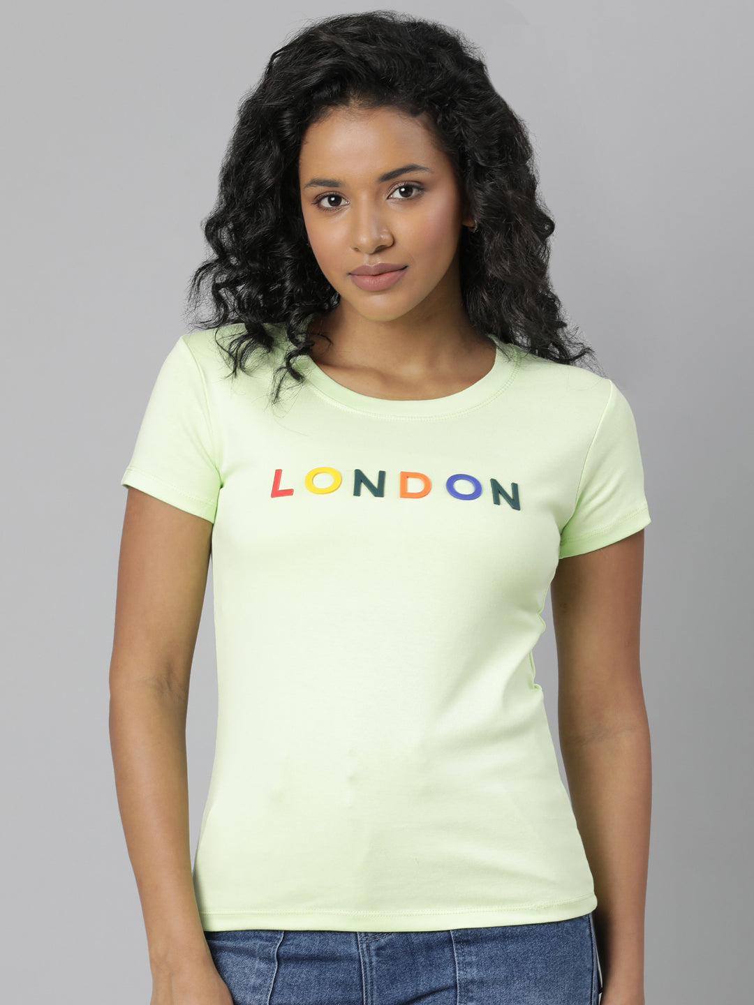 Women Lime Green Typography T Shirt