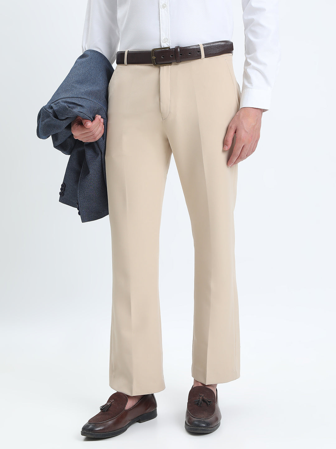 Men's Cream Straight Fit Formal Korean Trousers
