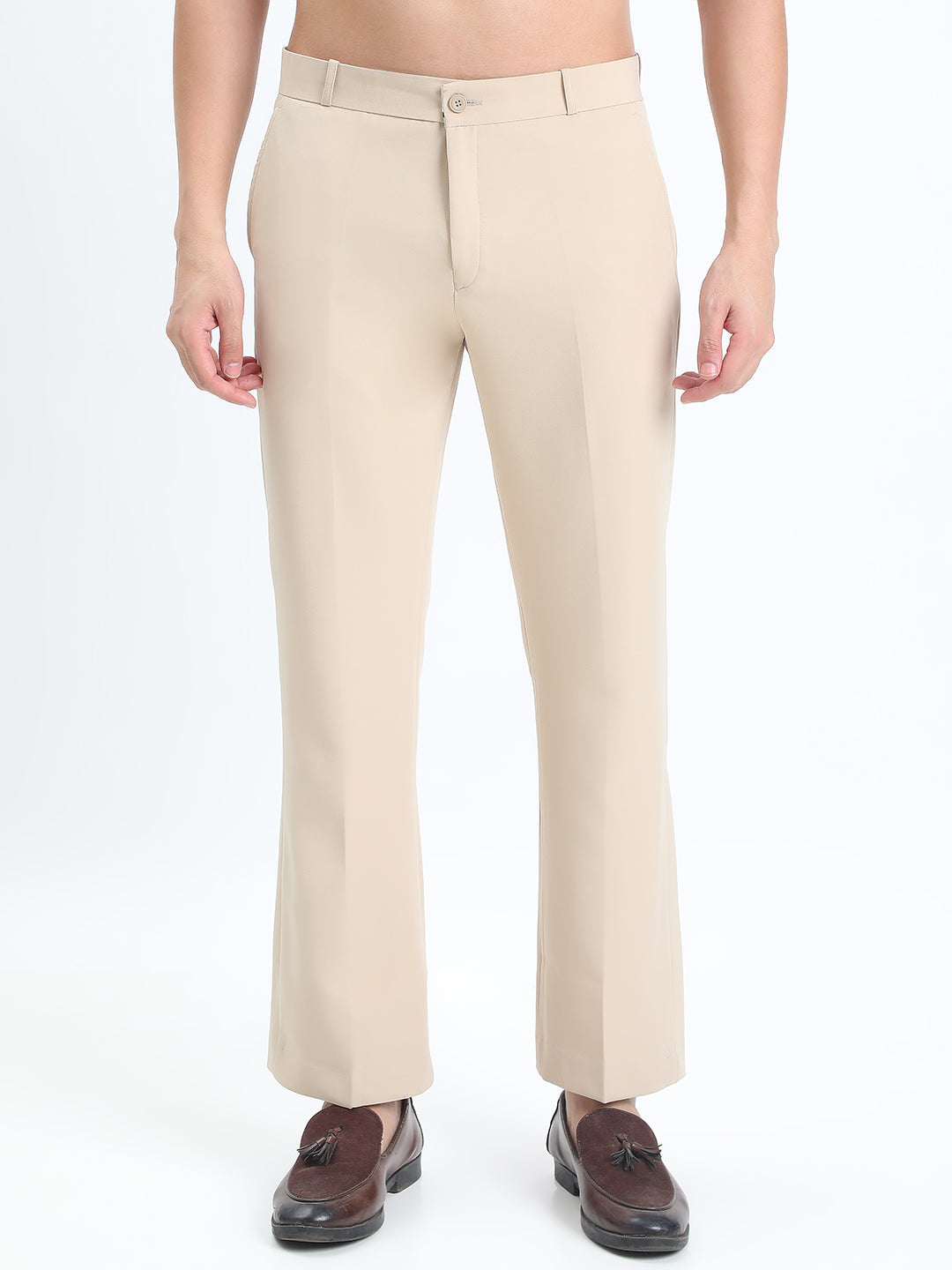 Men's Cream Straight Fit Formal Korean Trousers