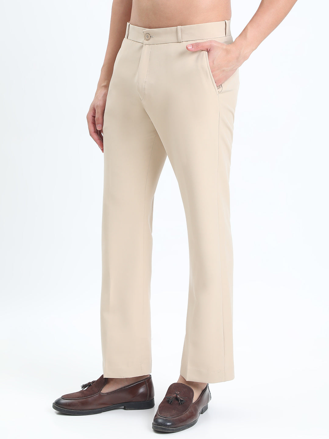 Men's Cream Straight Fit Formal Korean Trousers