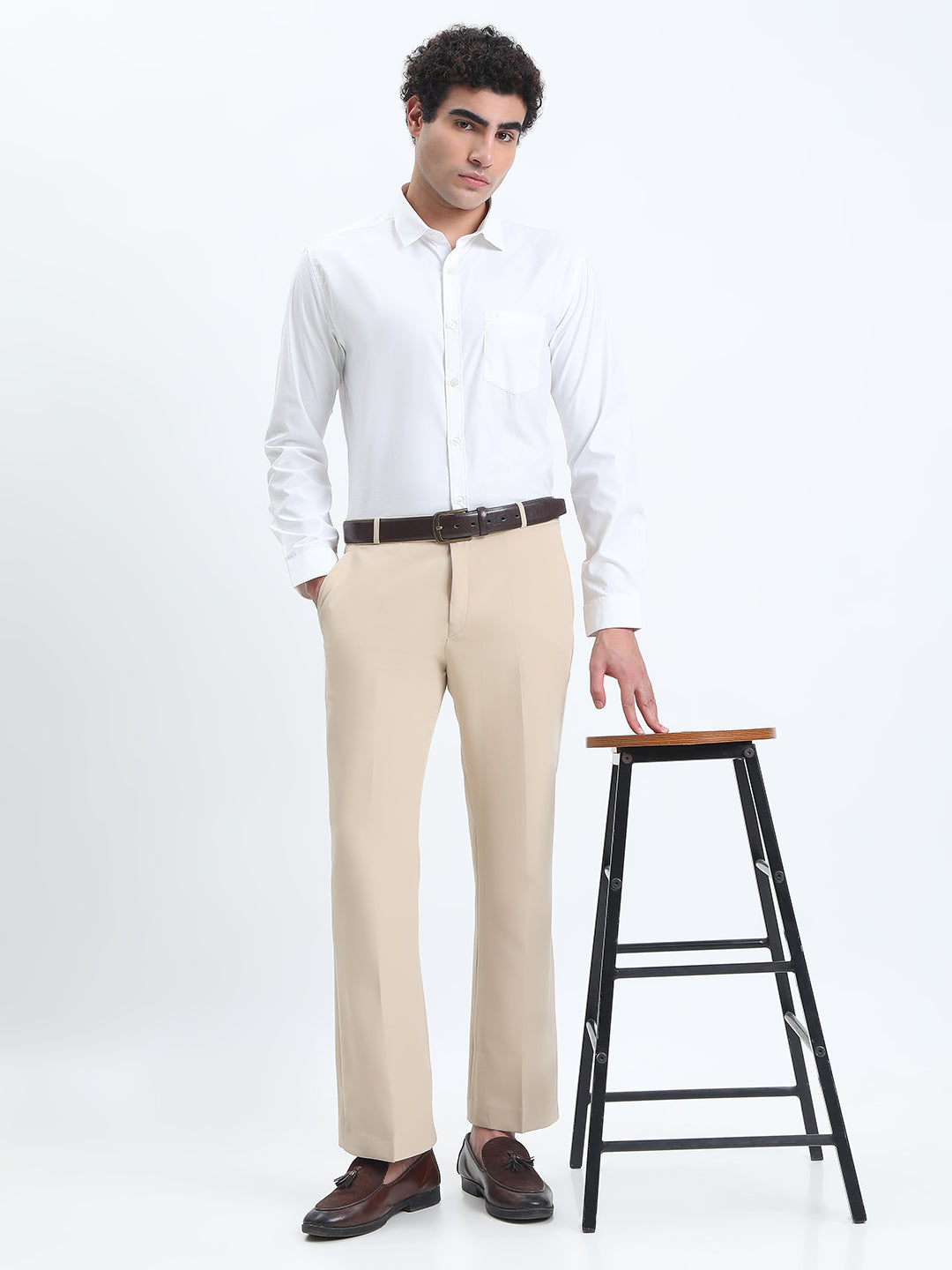 Men's Cream Straight Fit Formal Korean Trousers