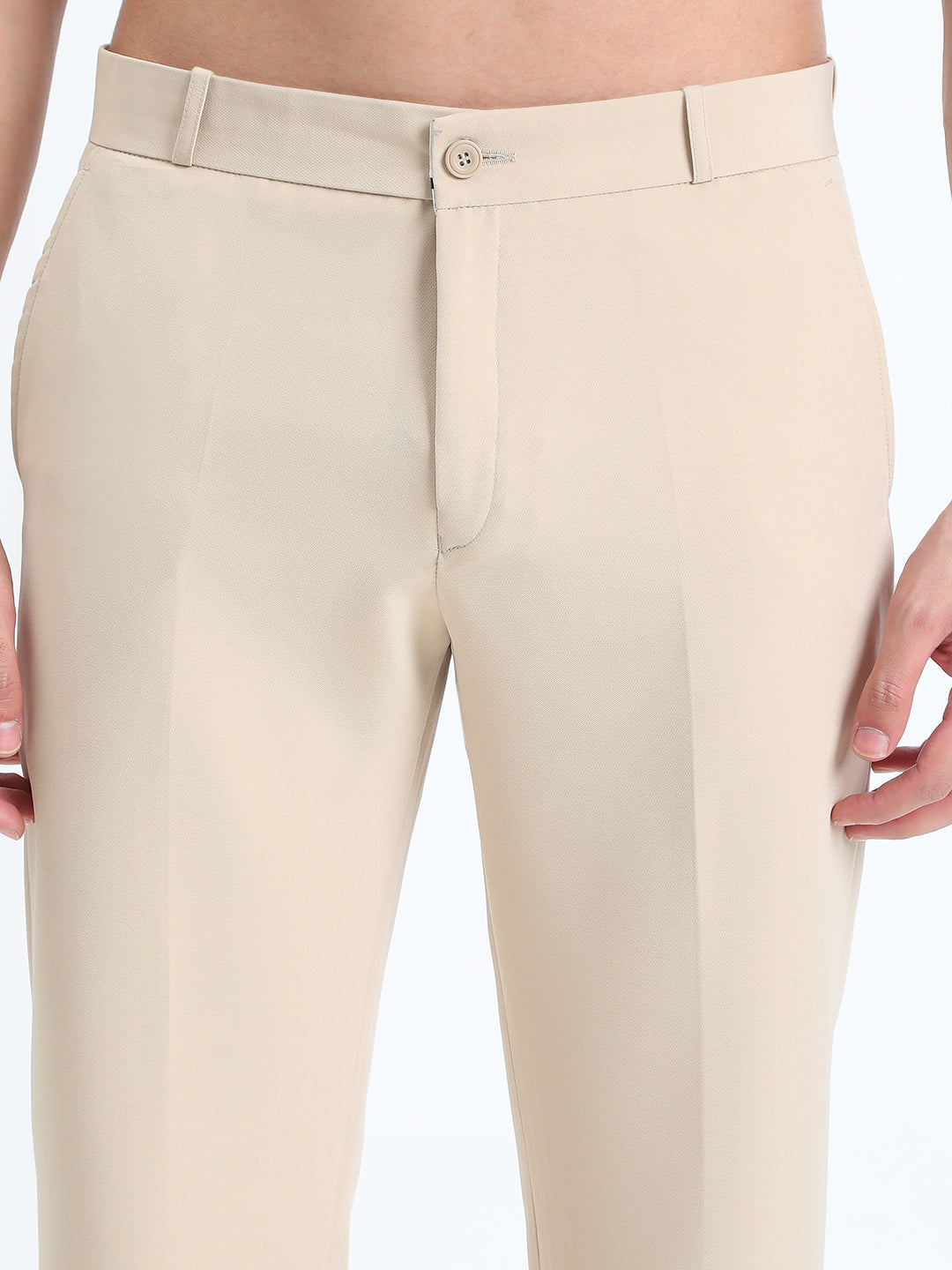 Men's Cream Straight Fit Formal Korean Trousers