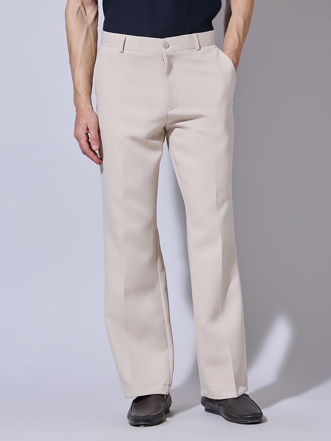 Men's Cream Bootcut Fit Trousers