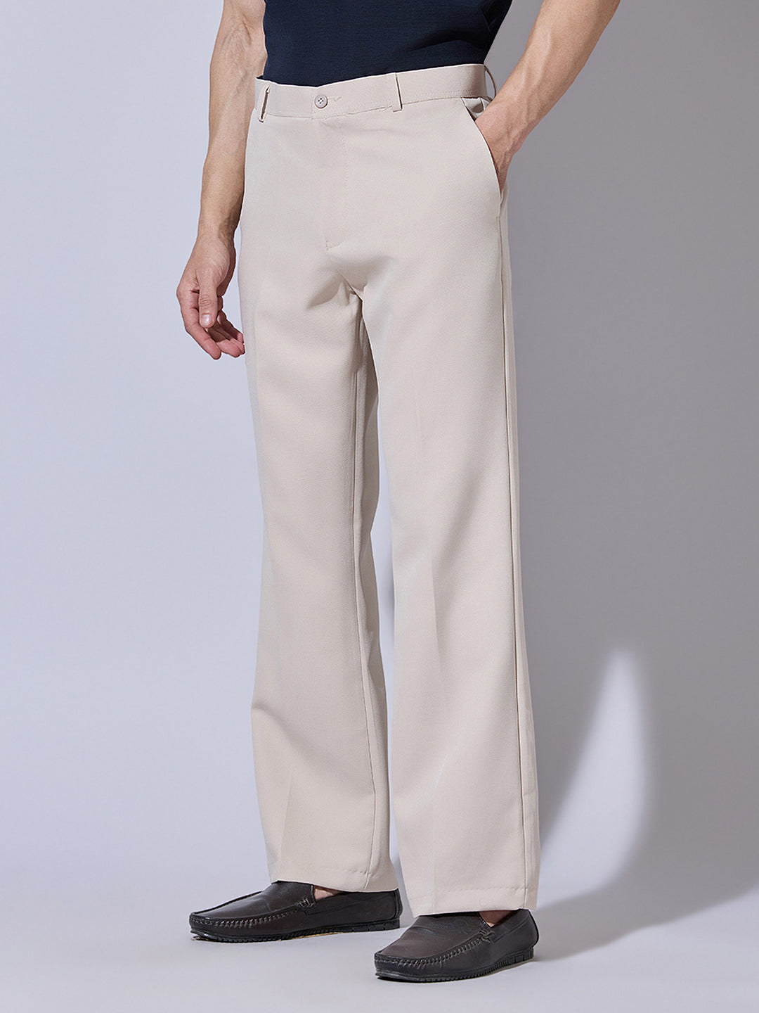 Men's Cream Bootcut Fit Trousers