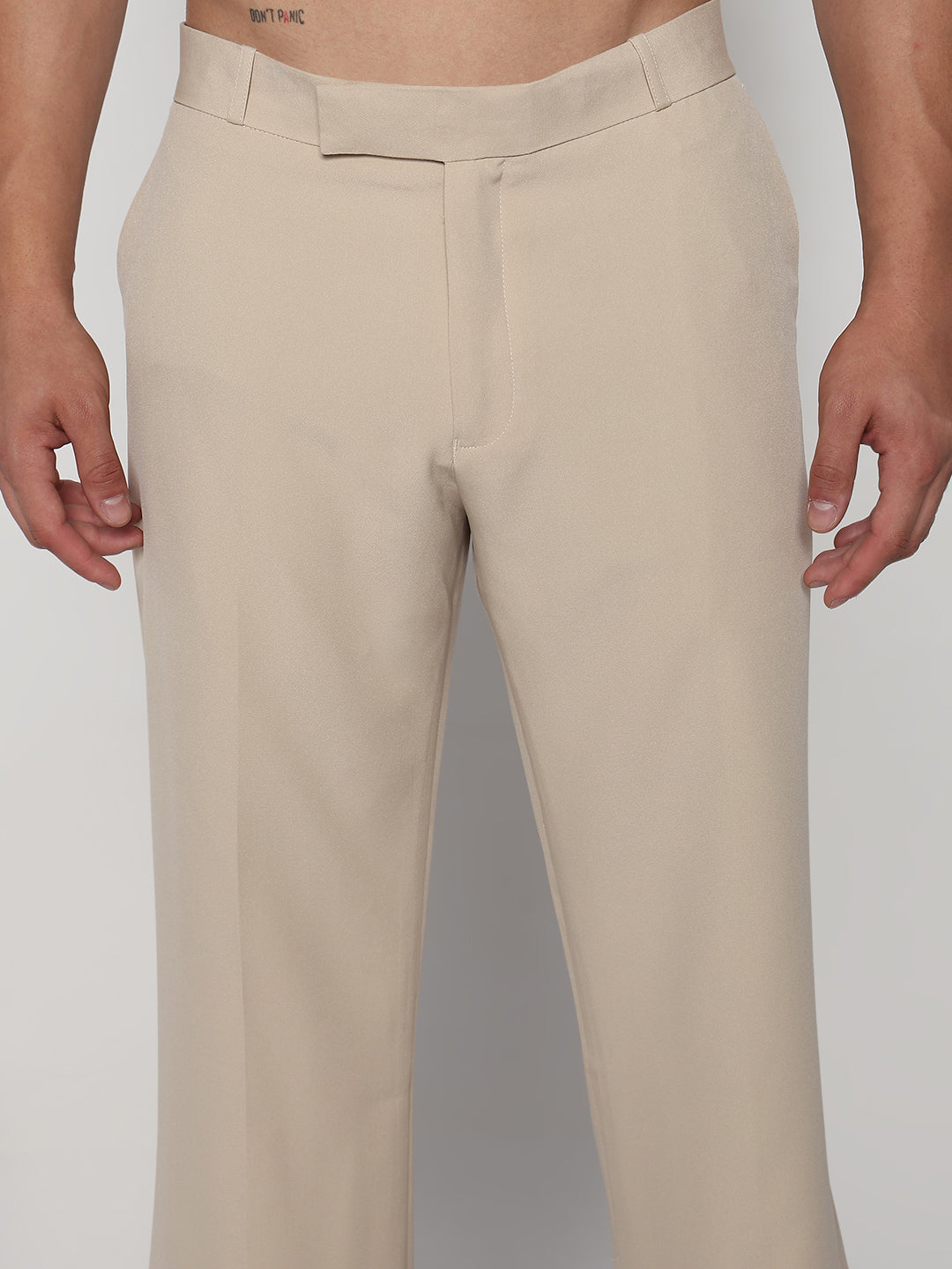Men's Cream Solid Flared Formal Trousers
