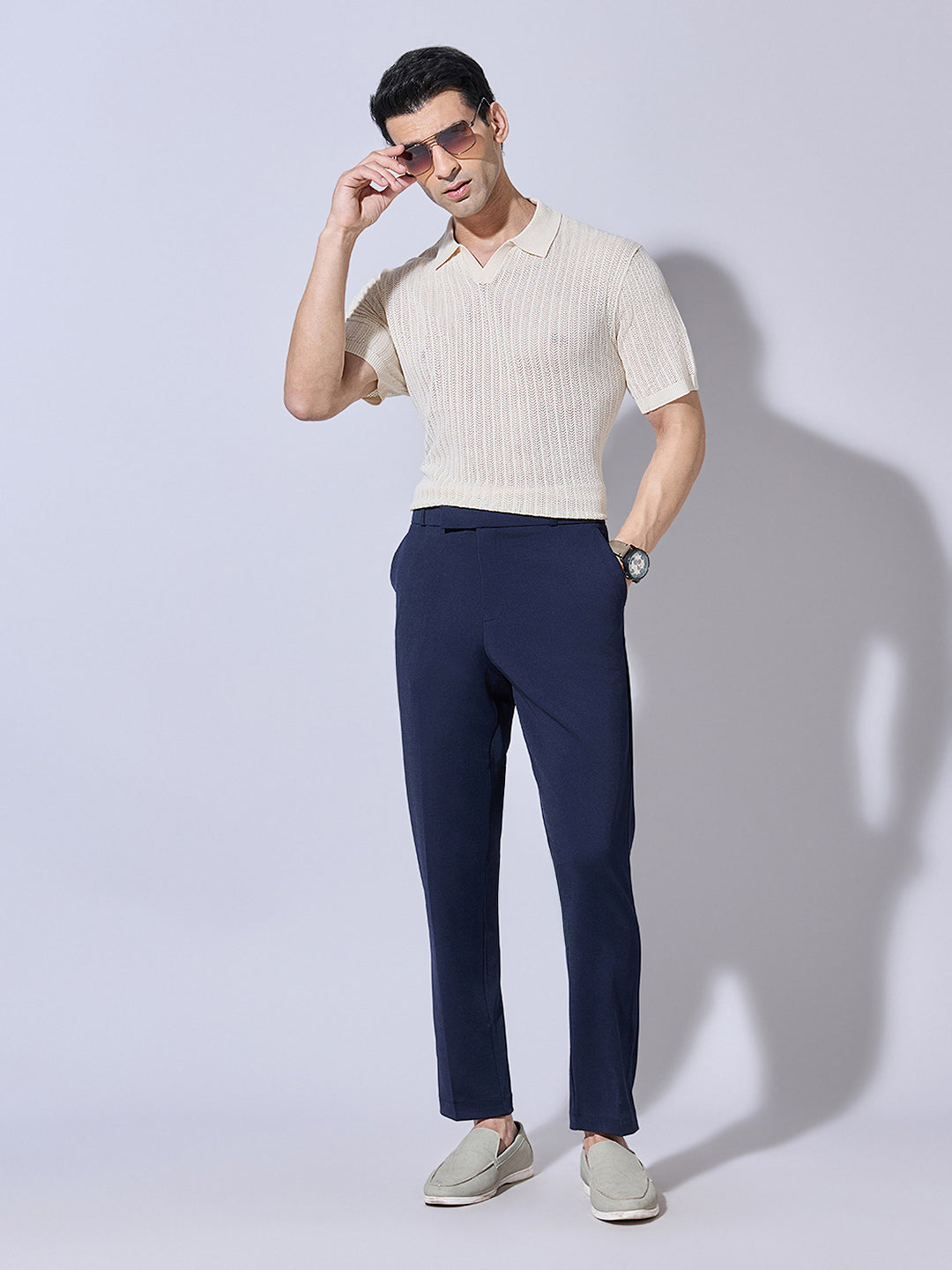 Men's Navy Blue Korean Slim Fit Trousers