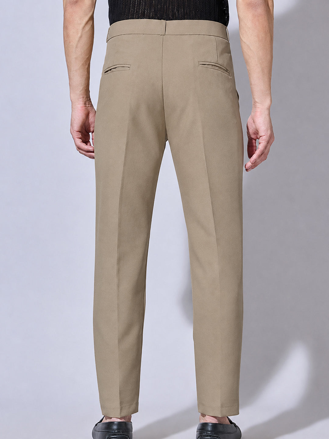 Men’s Beige Striaght Fit Pleated Formal Trousers