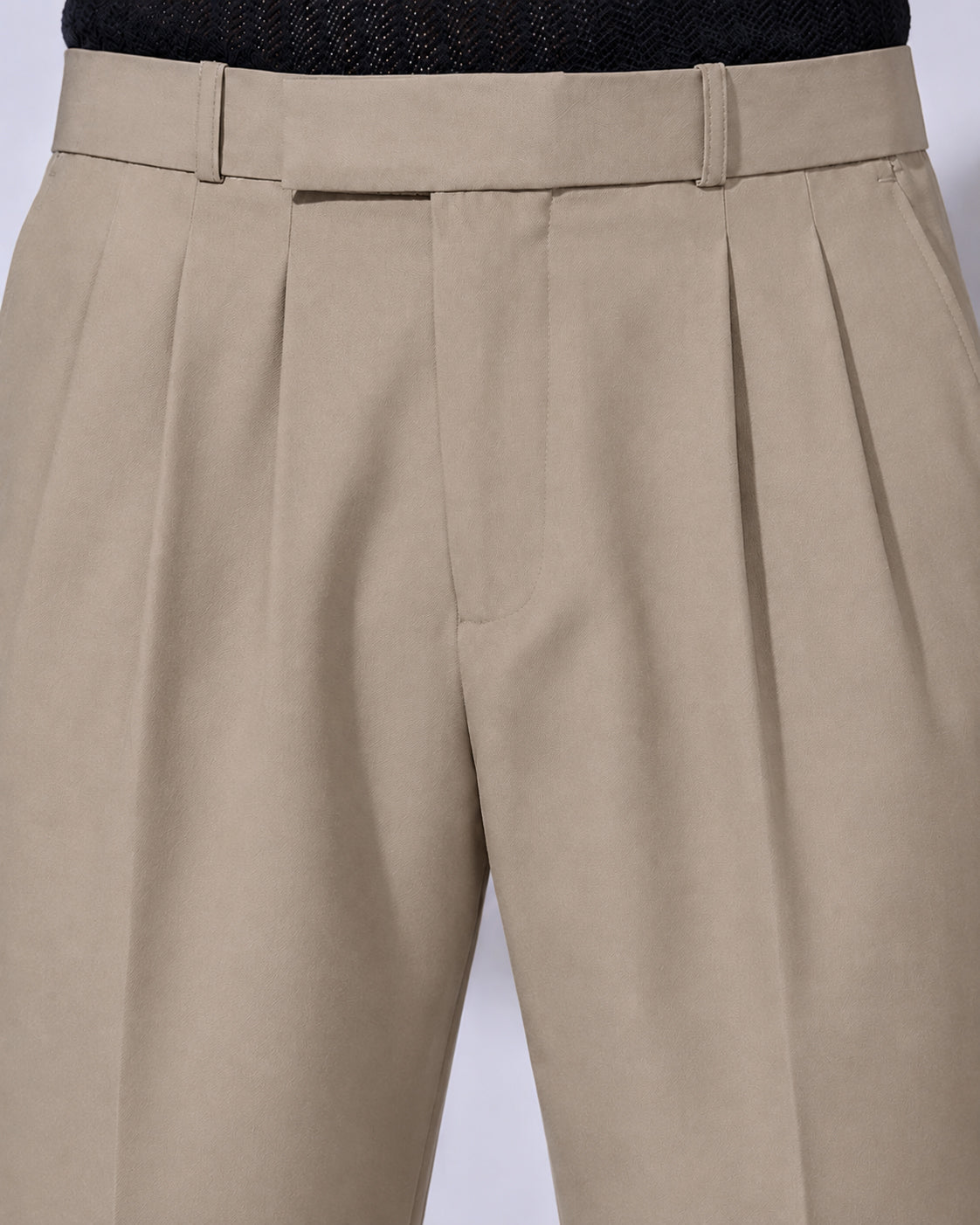 Men’s Beige Striaght Fit Pleated Formal Trousers
