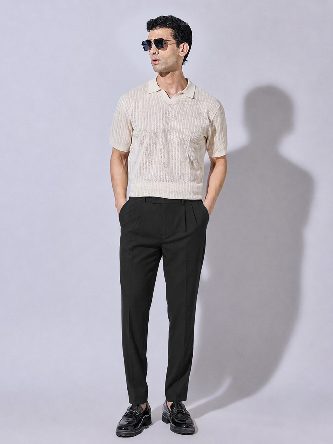 Men’s Black Striaght Fit Pleated Formal Trousers